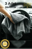 HRPAK 3 Adet Mikrofiber Leke Bırakmaz Araç Yıkama Kurulama Oto Cam Temizlik Bezi 40x40cm Gri - 1