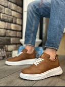 ET0327 Taba Beyaz Kalın Yüksek Taban Bağcıklı Spor Erkek Ayakkabı - 2