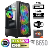 Xaser Thunder x60 Ryzen 7 7700 32GB DDR5 Ram 1TB M.2 NVMe SSD 12GB RTX5070 Masaüstü Oyuncu Bilgisayarı - 1