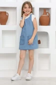 Kız Çocuk 2'li Jean Elbise (Çift Cepli Jean Elbise+Bluz)12203 - 2