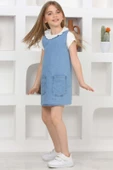 Kız Çocuk 2'li Jean Elbise (Çift Cepli Jean Elbise+Bluz)12203 - 4