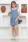 Kız Çocuk 2'li Jean Elbise (Çift Cepli Jean Elbise+Bluz)12203 - 3