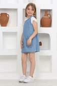 Kız Çocuk 2'li Jean Elbise (Çift Cepli Jean Elbise+Bluz)12203 - 5