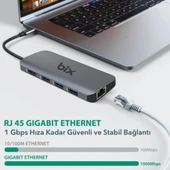 BX10HB Type-C to 4K HDMI 3*USB-A Gigabit Ethernet PD 100W SD ve Micro SD Kart Okuyucu Çoklayıcı Hub thumbnail 4