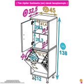 Modilayn İLKİM 45 x 138 x 32,5 cm' lik Kapak İçi Çift Raflı, Tek Göz Akıllı Çamaşır Sepetli Dolap thumbnail 4