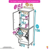 Modilayn İLKİM 35 x 138 x 32,5 cm' lik Kapak İçi Çift Raflı, Tek Göz Akıllı Çamaşır Sepetli Dolap - 10