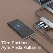 Bix BX07HB 5in1 Type-C Hub 4x USB 3.0, PD Şarj Macbook Uyumlu Çoklayıcı Adaptör thumbnail 3