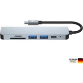 Shaza 6in1 USB Type-C Hub Port Adaptör HDMI Sd Kart USB Pd Girişli - 6