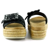 Erkan Saçmacı Siyah Sabit Tek Bant Kristal Taş Süslemeli Hasır Dokulu Dolgu Topuklu Terlik - 3