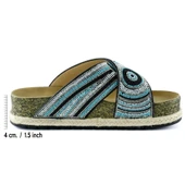 Erkan Saçmacı Siyah Turkuaz Boncuklu Çapraz Bantlı Kristal Taşlı Mantar Taban Görünümlü Terlik - 2