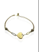 Üst Kalite İtalyan Zincir Kalpli Borika Taşlı Altın Bileklik thumbnail 1