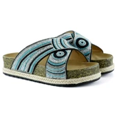 Erkan Saçmacı Siyah Turkuaz Boncuklu Çapraz Bantlı Kristal Taşlı Mantar Taban Görünümlü Terlik - 4