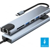Shaza 8in1 USB Type-C Hub Port Adaptör HDMI USB Ethernet Pd Girişli thumbnail 2