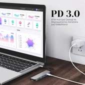 Shaza 8in1 USB Type-C Hub Port Adaptör HDMI USB Ethernet Pd Girişli thumbnail 4