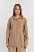 Kadın Camel Casual Oversize/Geniş Kalıp Gömlek - 2