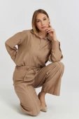 Kadın Camel Casual Oversize/Geniş Kalıp Gömlek - 11