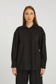 Kadın Siyah Casual Oversize/Geniş Kalıp Gömlek - 3