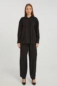 Kadın Siyah Casual Oversize/Geniş Kalıp Gömlek - 4