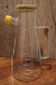 Borosilikat Damlatmaz Bambu Kapaklı Cam Yağlık 900ml - 1