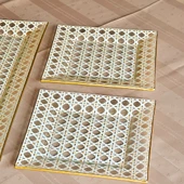 Boabab Kare Opal Altın Yaldızlı Baton Tepsi + 2 Adet Pasta Tabağı - 2