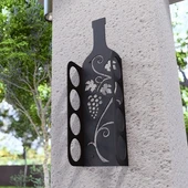 Şarap Şişesi Duvar Rafı Metal Desenli - 6