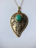 Yeşil Akik Doğal Taşlı Yaprak Desen Kadın Doğal Taş Otantik Uzun Kolye euk9ya thumbnail 3