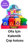 2 Adet Kalemlik Çöp Kutusu Şeklinde Kapaklı Ofis Masa Aksesuar Masa Çöp Kutusu Geridönüşüm Kutu - 1