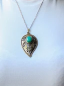 Yeşil Akik Doğal Taşlı Yaprak Desen Kadın Doğal Taş Otantik Uzun Kolye euk9ya thumbnail 1