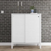 Venezia 2 Sürgülü Kapaklı, Ahşap Ayaklı, Premium Ayakkabılık, Çok Amaçlı Dolap - Minifiks - Wood Beyaz - 2