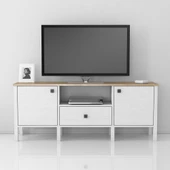 Venezia 2 Kapak 1 Çekmece Ahşap Ayaklı Tv 150 Cm Tv Ünitesi - Minifiksli - Atlantik Çam / Wood Beyaz - 2