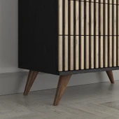 Nova Zebra Desen 4 Çekmeceli Premium Şifonyer - Minifiks - Wood Siyah / Atlantik Çam - 3