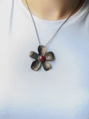 Doğal Taş Akik Doğal Taşlı Çiçek Desenli Otantik Kadın Kolye 45 Cm Zincirli euk25a - 3