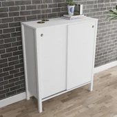 Venezia 2 Sürgülü Kapaklı, Ahşap Ayaklı, Premium Ayakkabılık, Çok Amaçlı Dolap - Minifiks - Wood Beyaz - 4