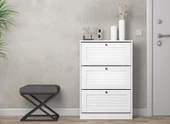 Della Premium 3 Düşer Panjur Kapaklı Ayakkabılık - Minifiks - Wood Beyaz - 2