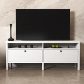 Venezia 2 Çekmece 2 Bölmeli Ahşap Ayaklı Tv 150 Cm Tv Ünitesi - Minifiksli - Wood Beyaz - 2
