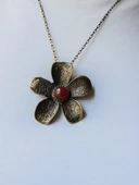 Doğal Taş Akik Doğal Taşlı Çiçek Desenli Otantik Kadın Kolye 45 Cm Zincirli euk25a - 2