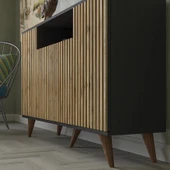 Nova Zebra Kapak 140 Cm 4 Kapaklı 1 Bölmeli Premium Konsol - Minifiks - Wood Siyah / Atlantik Çam - 3