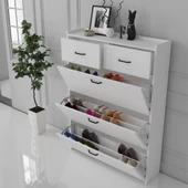Melodi 3 Düşer Kapaklı 2 Çekmeceli Ayakkabılık - Wood Beyaz - 4
