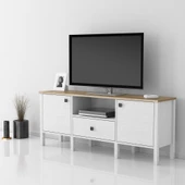 Venezia 2 Kapak 1 Çekmece Ahşap Ayaklı Tv 150 Cm Tv Ünitesi - Minifiksli - Atlantik Çam / Wood Beyaz - 1