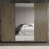 Nova Zebra Kapak Aynalı 180 Cm 4 Kapaklı Gardırop Minifiks - Wood Siyah / Atlantik Çam - 5