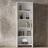 Venezia Premium  Ahşap Ayaklı 5 Raflı Kitaplık - Wood Beyaz - 2