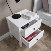 Venezia 2 Çekmeceli  Ahşap Ayaklı Premium Komodin - Minifiks - Wood Beyaz - 3