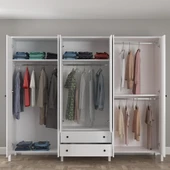 Venezia 6 Kapak 2 Çekmece Aynalı Ahşap Ayaklı Gardırop 240 Cm Genişlik - Minifiks - Wood Beyaz - 3