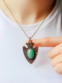 Doğal Taş Yeşil Akik Doğal Taşlı Otantik Kadın Kolye 45 Cm Zincirli euk12bya thumbnail 1