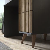 Nova Zebra Desen 2 Çekmeceli  Premium Çalışma Masası - Wood Siyah / Atlantik Çam - 3
