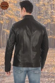 Erkek Hakiki Kuzu Derisi Mont Slim Fit Siyah Biker Ceket Fermuarlı Dik Yaka Derimont - 3