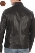 Erkek Hakiki Kuzu Derisi Mont Slim Fit Siyah Biker Ceket Fermuarlı Dik Yaka Derimont - 5