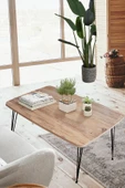 Elit Oval Atlantik Çam Masa Orta Sehpa Metal Firkete Ayaklı 50x90 Cm - 3