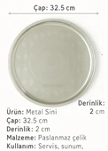 32,5 cm Çelik Sini Tepsi – Paslanmaz, Yer Sofrası ve Çay Sunumu İçin Pratik Ürün thumbnail 3