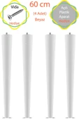 Beyaz 5 Adet Lüks 60 Cm Konik Ahşap Masa Ayağı Çap: 4,2 Cm Hobi Dıy (VİDA VE APARATLARIYLA BİRLİKTE) - 1